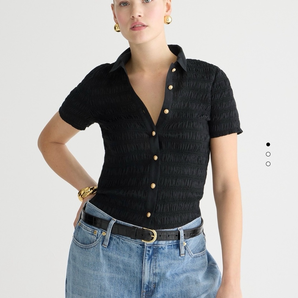 J. Crew Black Smocked Button up Shirt